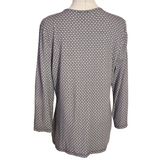 Talbots Brown Geometric Print Talbots Long Sleeve Wrap Style Tunic Top Womens L - Picture 3 of 14